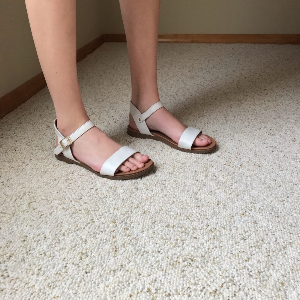 Steve Madden white, ankle strap sandals